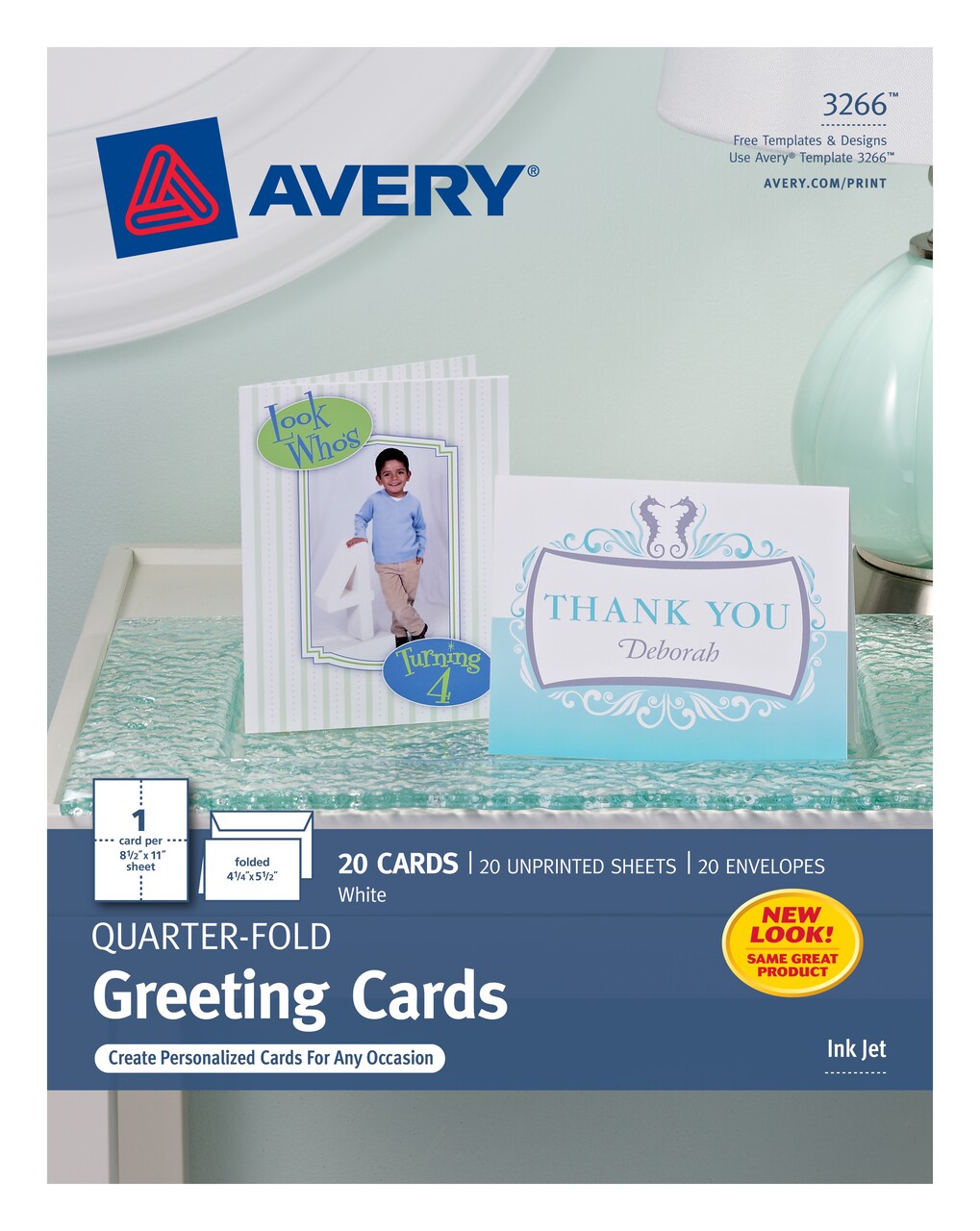 Avery Quarter-Fold Greeting Cards, Matte, 4-1/4" x 5-1/2", 20 Cards (3266)
